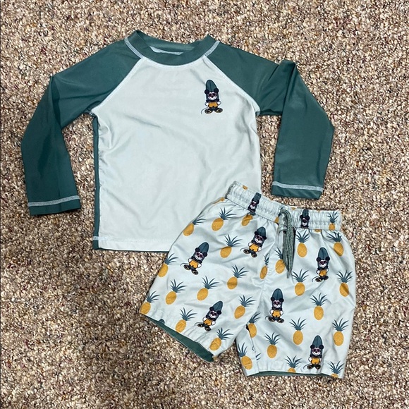 Disney Other - Disney Mickey Mouse Green and White Rashguard Swim Set